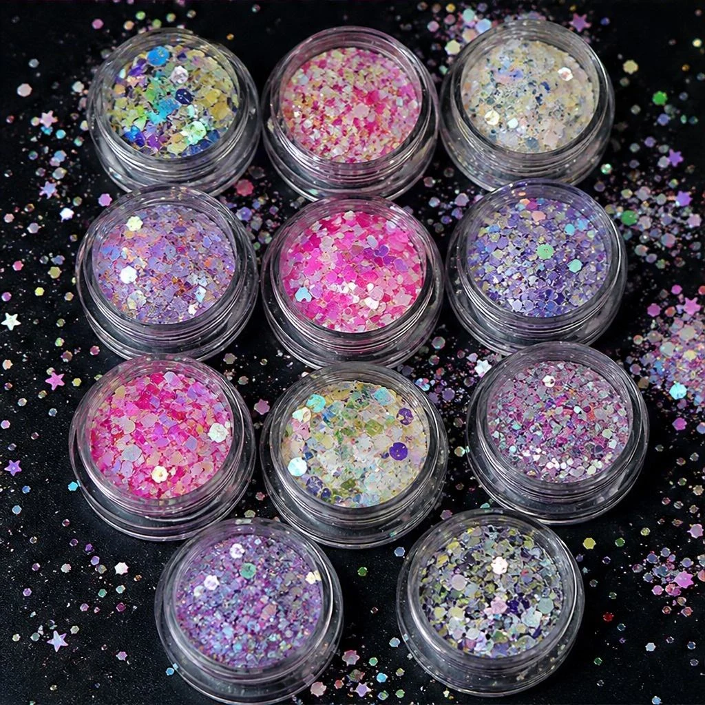 Iridescent chunky hexagon mix