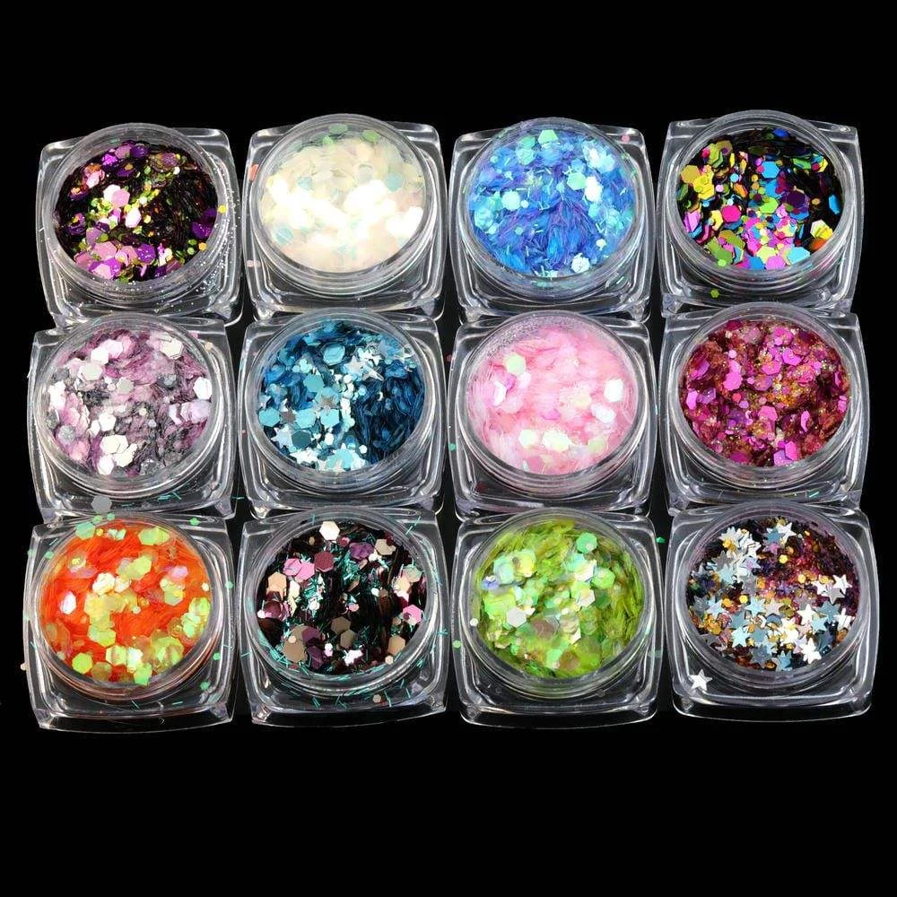 Holographic shaped glitter · 12 jars