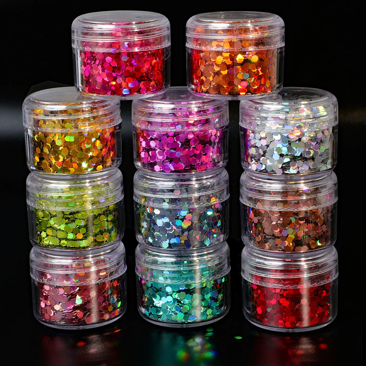 Holographic chunky hexagon mix · 10g jar